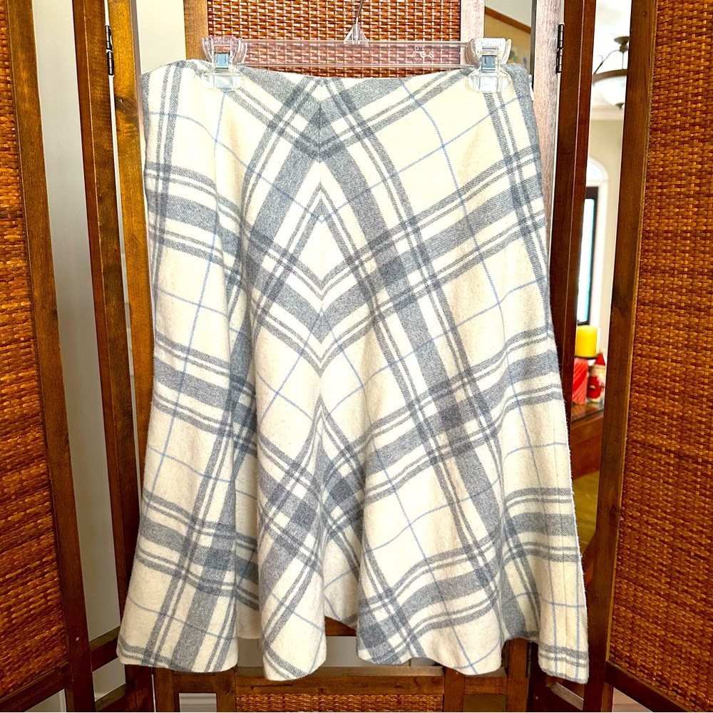 Lauren Ralph Lauren Cream and Gray Plaid A-Line Skirt